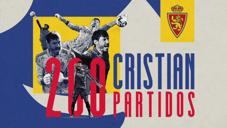 Cristian Álvarez, portero del Real Zaragoza, en el homenaje por sus 200 partidos oficiales